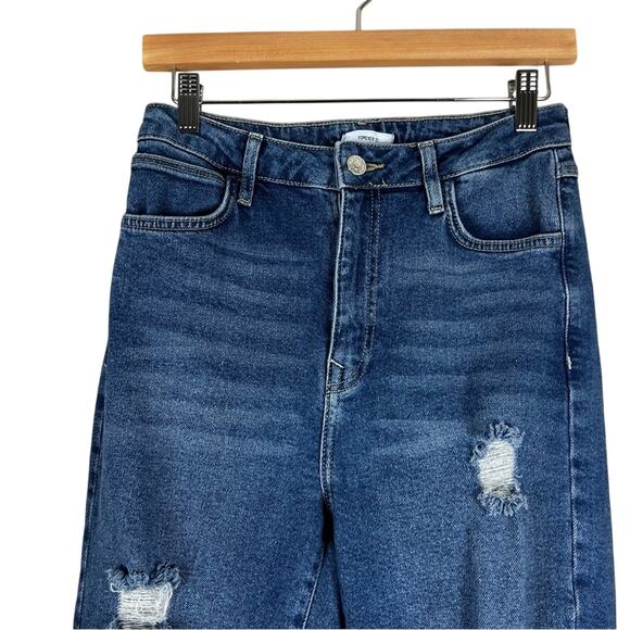 Dark Wash Flare Jeans Womens 27 Distressed Raw Split Hem Stretch Fall Western - Picture 2 of 7